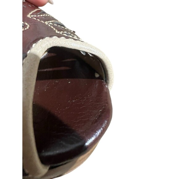 Mudd Slingback Peep Toe Heels 7.5M Brown Cutout Retro Stacked Heel Office Siren - Picture 3 of 16